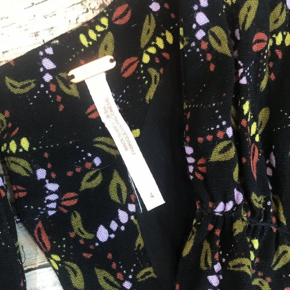 Free People Meet Virginia Black Floral Print Romper Size 4 - Picture 7 of 8
